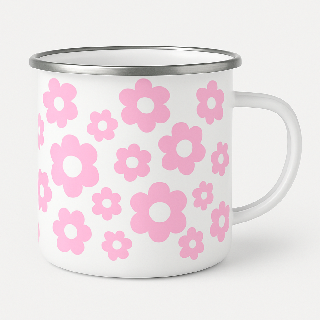 Pink Flowers Enamel Mug