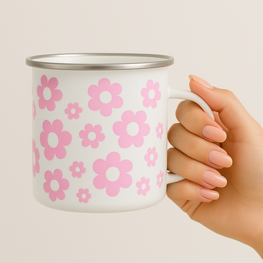 Pink Flowers Enamel Mug